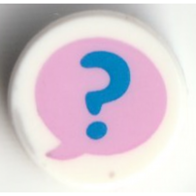 white tile round 1 x 1 with blue question mark on bright pink speech bubble pattern