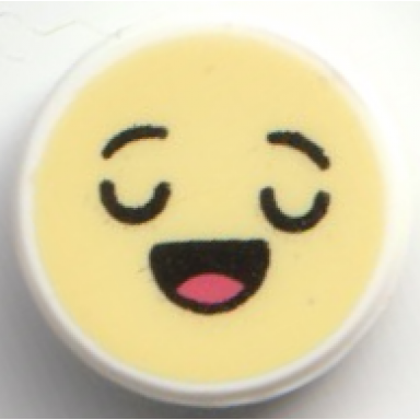 white tile round 1 x 1 with emoji bright light yellow face closed eyes and half open mouth with coral tongue pattern