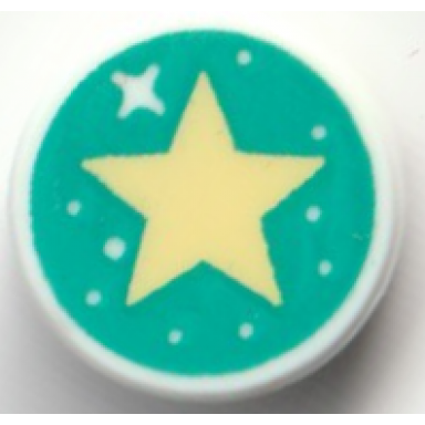 white tile round 1 x 1 with sparkle spots and bright light yellow star on dark turquoise background pattern