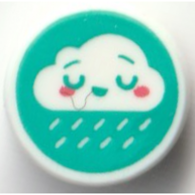 white tile round 1 x 1 with rain cloud with face closed eyes and coral cheeks on dark turquoise background pattern