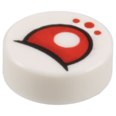 white tile round 1 x 1 with red eye partially closed and dots pattern