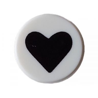 white tile round 1 x 1 with black heart pattern