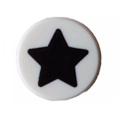 white tile round 1 x 1 with black star pattern