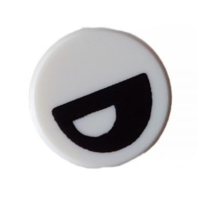 white tile round 1 x 1 with black eye partially closed with off-center half circle pupil pattern