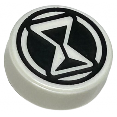 white tile round 1 x 1 with black hourglass and circle pattern
