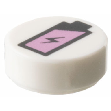 white tile round 1 x 1 with black and metallic pink battery charge pattern