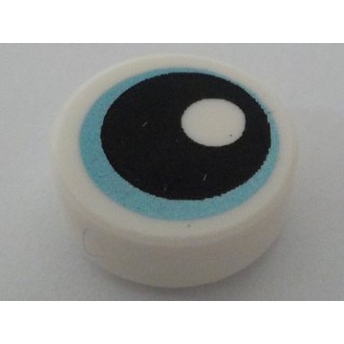 white tile round 1 x 1 with eye with metallic light blue iris and black pupil pattern