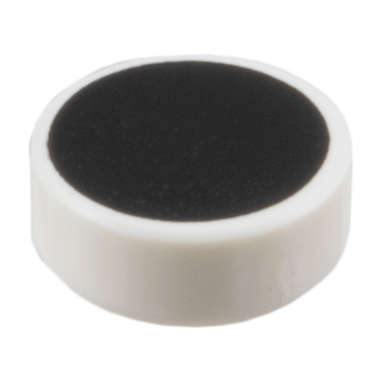 white tile round 1 x 1 with very large black circle pattern