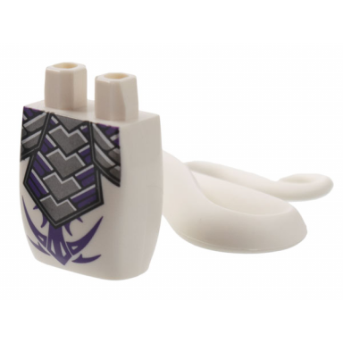 white lower body serpent with molded flexible rubber same color tail and printed pearl dark gray armor plates dark purple trim and tattoo pattern