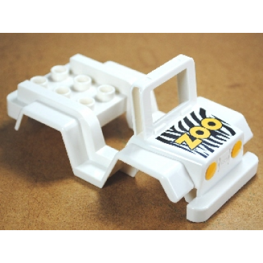 white duplo car body jeep with headlights zebra stripes and yellow zoo pattern