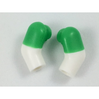 white arm matching left and right pair with molded bright green short sleeves pattern