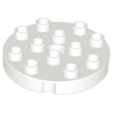 white duplo plate round 4 x 4 with hole with locking ridges