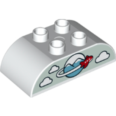white duplo brick 2 x 4 slope curved double with clouds medium azure mountains and red airplane on light aqua background pattern