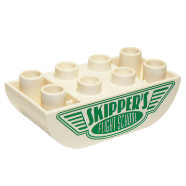 white duplo brick 2 x 4 slope curved inverted double with skippers flight school pattern