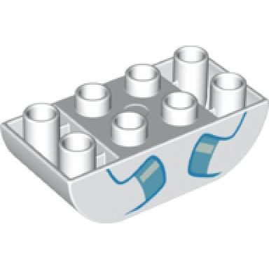 white duplo brick 2 x 4 slope curved inverted double with medium azure and light aqua hooves pattern