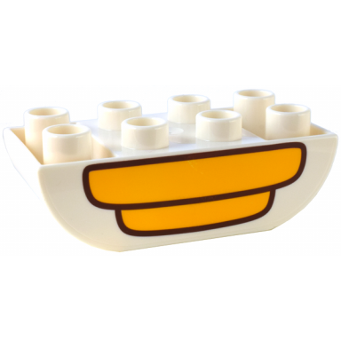 white duplo brick 2 x 4 slope curved inverted double with bright light orange and reddish brown behive pattern