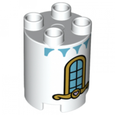 white duplo brick round 2 x 2 x 2 with rounded window with panes pattern