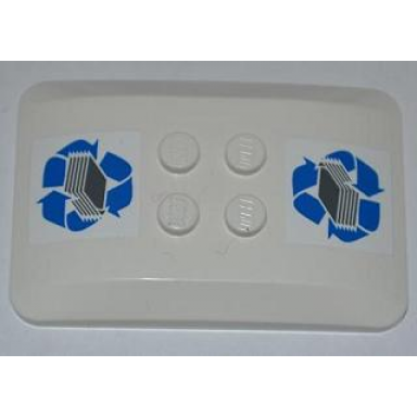 white wedge 6 x 4 x 2 3 quad curved with blue recycling arrows and paper stack pattern stickers - set 4206