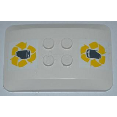 white wedge 6 x 4 x 2 3 quad curved with yellow recycling arrows and drink can pattern stickers - set 4206