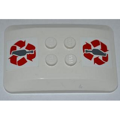 white wedge 6 x 4 x 2 3 quad curved with red recycling arrows and bottle pattern stickers - set 4206
