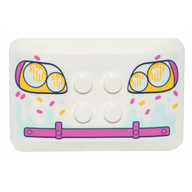 white wedge 6 x 4 x 2 3 quad curved with yellow and dark pink headlights bumper light aqua icing drips and sprinkles pattern