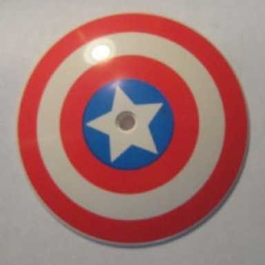 white dish 9 x 9 inverted radar with red concentric rings star in blue circle pattern captain america shield
