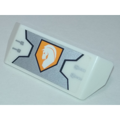 white vehicle spoiler with bar handle with silver armor plate white horse head on orange hexagonal shield pattern sticker - set 70348