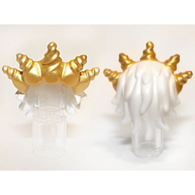 white minifigure hair ocean king with gold spiked tiara pattern