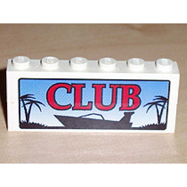 stickered assembly 6 x 1 x 2 with club boat logo pattern sticker - set 6543 - 2 brick 1 x 6