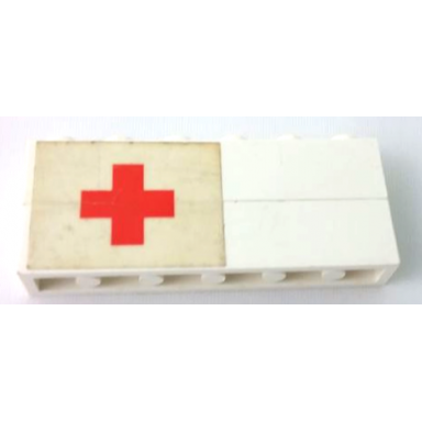 stickered assembly 6 x 1 x 2 with red cross on white background pattern model left side sticker - sets 363-1 555-1 - 2 brick 1 x 6