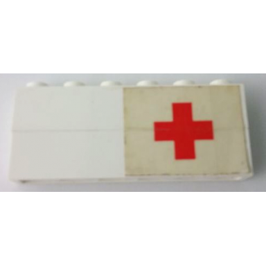 white stickered assembly 6 x 1 x 2 with red cross on white background pattern model right side sticker - sets 363-1 555-1 - 2 brick 1 x 6