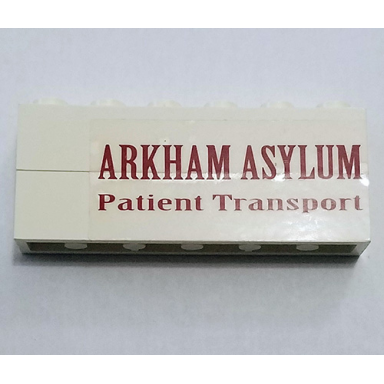 white stickered assembly 6 x 1 x 2 with arkham asylum patient transport pattern model left side sticker - set 7785 - 2 brick 1 x 6