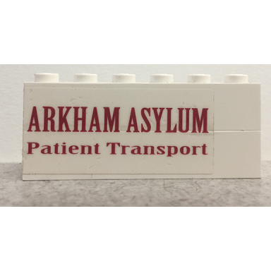 white stickered assembly 6 x 1 x 2 with arkham asylum patient transport pattern model right side sticker - set 7785 - 2 brick 1 x 6