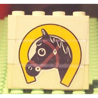 stickered assembly 4 x 1 x 3 with horse head and horseshoe pattern sticker - set 6379 - 3 brick 1 x 4