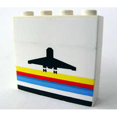 white stickered assembly 4 x 1 x 3 with classic airport logo pattern sticker - sets 6392 6396 - 3 brick 1 x 4