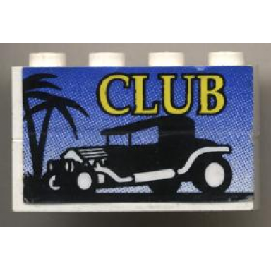 white stickered assembly 4 x 1 x 2 with club hot rod logo pattern sticker - set 6561 - 2 brick 1 x 4