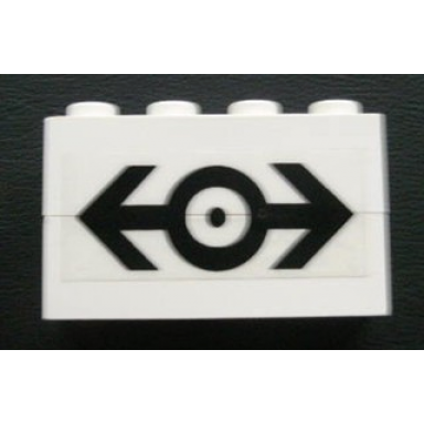 white stickered assembly 4 x 1 x 2 with train logo black pattern sticker - set 4555 - 2 brick 1 x 4