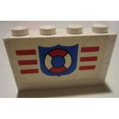 white stickered assembly 4 x 1 x 2 with coast guard pattern sticker - set 6334 - 2 brick 1 x 4