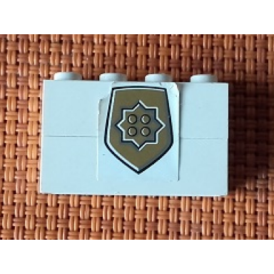white stickered assembly 4 x 1 x 2 with world city gold police badge pattern sticker - set 7035 - 2 brick 1 x 4