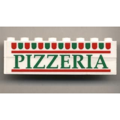 white stickered assembly 8 x 1 x 2 with pizzeria pattern sticker - set 6350 - 2 brick 1 x 8