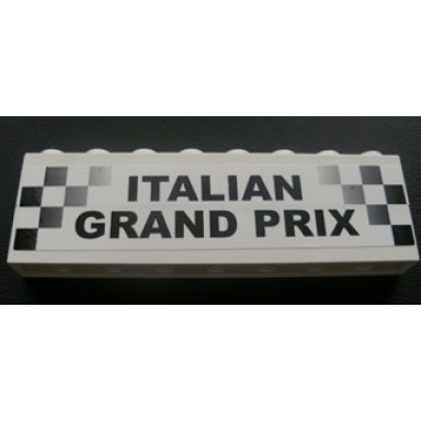 white stickered assembly 8 x 1 x 2 with black and white checkered stripes and italian grand prix pattern sticker - set 8672 - 2 brick 1 x 8