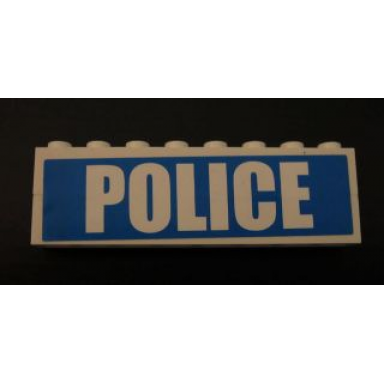 white stickered assembly 8 x 1 x 2 with white police pattern sticker - set 7743 - 2 brick 1 x 8