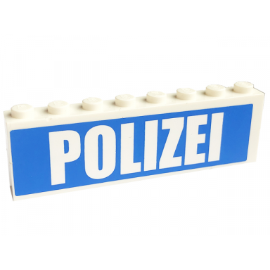 white stickered assembly 8 x 1 x 2 with polizei on blue background pattern sticker - set 7743 - 2 brick 1 x 8