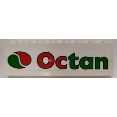 white stickered assembly 8 x 1 x 2 with octan logo on white background pattern sticker - set 6337 - 2 brick 1 x 8