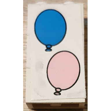white stickered assembly 2 x 1 x 3 with blue and pink balloons pattern model left side sticker - set 6409 - 3 brick 1 x 2