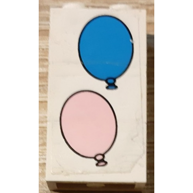 white stickered assembly 2 x 1 x 3 with blue and pink balloons pattern model right side sticker - set 6409 - 3 brick 1 x 2