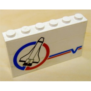 white stickered assembly 6 x 1 x 3 with space shuttle launch command logo pattern sticker - set 6339 - 3 brick 1 x 6