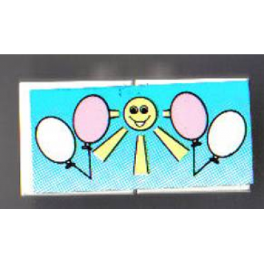 white stickered assembly 4 x 2 with white and pink balloons with yellow sun pattern sticker - set 6409 - 2 tile 2 x 2