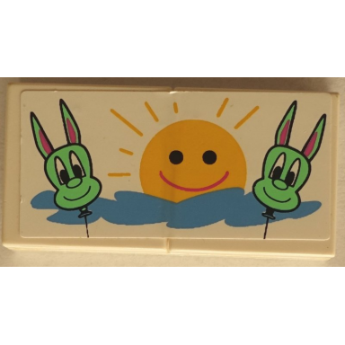 white stickered assembly 4 x 2 with green monster balloons with yellow sun pattern sticker - set 6547 - 2 tile 2 x 2