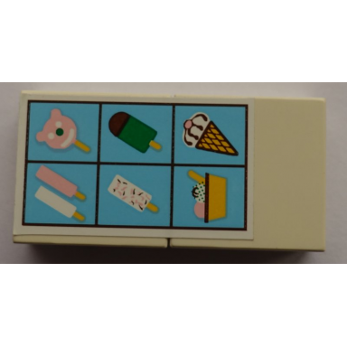 white stickered assembly 4 x 2 with six ice creams pattern sticker - set 6414 - 2 tile 2 x 2